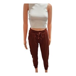 Rachel Zoe Brown Track Pants with Tapered Leg and Elastic Cuffs (New)